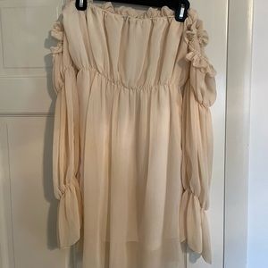 sheer off the shoulder long sleeve dress
